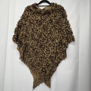 Pretty Angel animal print fringe poncho one size cozy classic boho cheetah chic